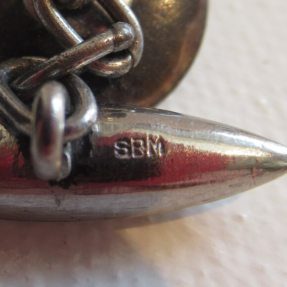 Art Deco, Vintage/Antique, Cufflinks, Black MOP w/ pearl, SBM chain & toggle. - Picture 5 of 6